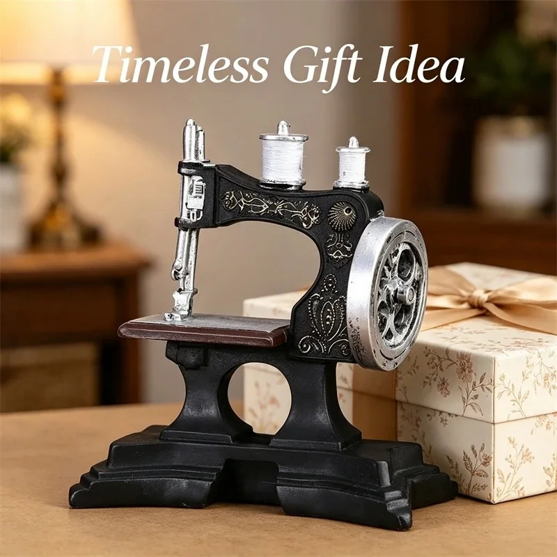 Nordic Retro Resin Sewing Machine Sculpture Ornaments Living Room Porch Wine Cabinet Desktop Furnishings Crafts Birthday Gifts