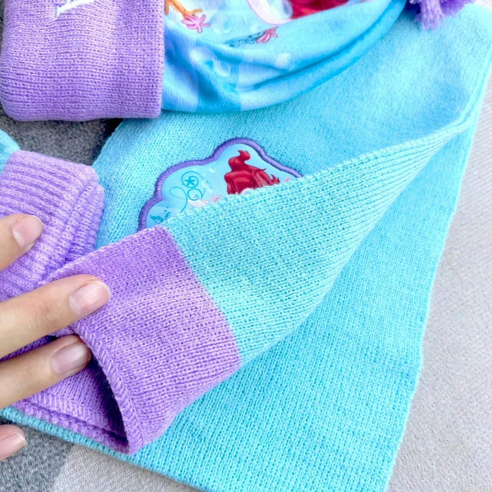 ディズニーリトルマーメイドアリエルかわいい帽子スカーフ手袋ニット 3 個セット子供暖かい漫画冬アクセサリー女の子クリスマスギフト