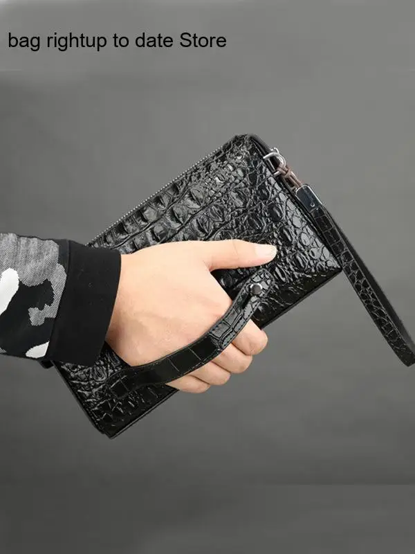 Stylish Business and Leisure Cowhide Leather Handbag with Crocodile Pattern for Men - Large Capacity Grab Bag