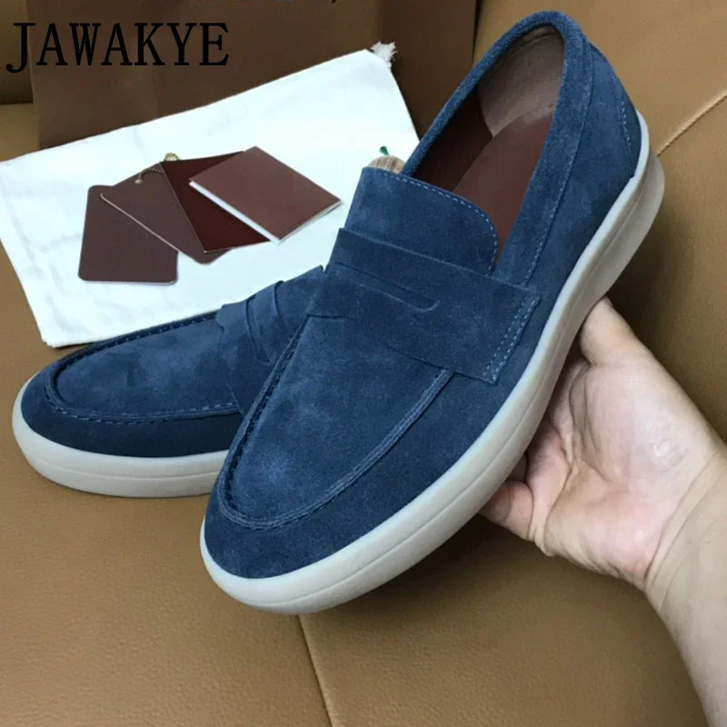 

2024 Men's Lazy Loafers Cow Suede Leather Casual Business Male Shoes Round Toe Slip-on Oxfords Shoes for Men