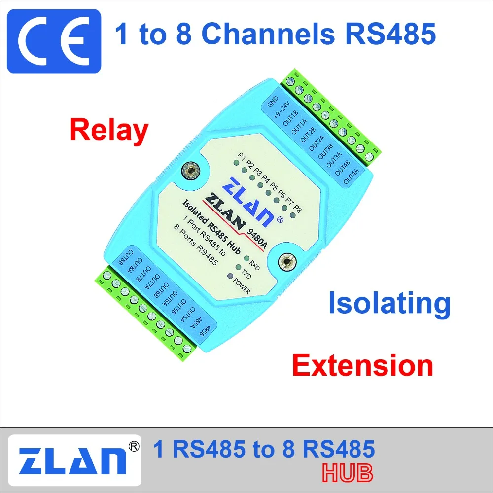 ZLAN9480A RS485 HUB to 8 channels RS485 industrial isolation relay extension repeater