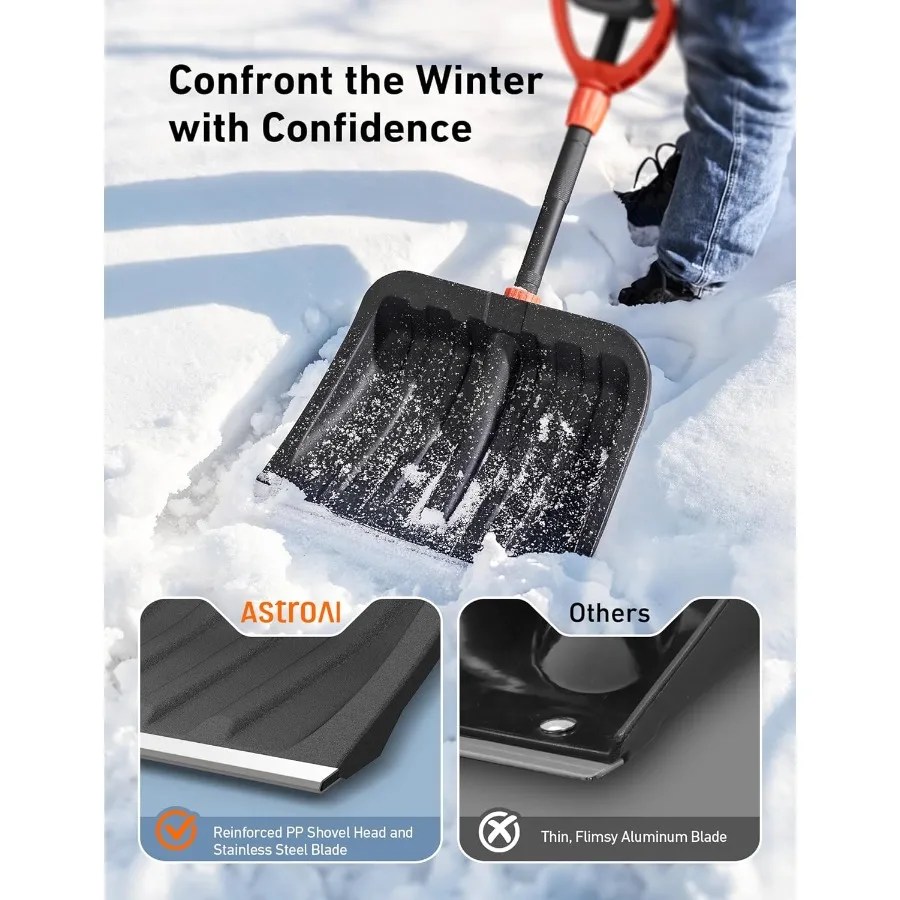 62 مجرفة ثلج شديدة التحمل مع مقبض مريح قابل للتعديل وشفرة من الفولاذ المقاوم للصدأ بعرض 17 بوصة للتصفية بكفاءة #3