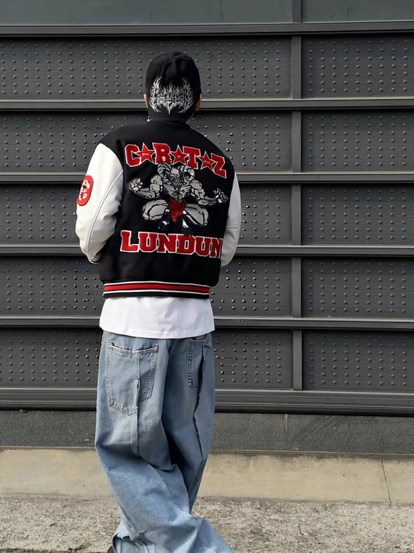 

American Sle Baseball Jaet Towel Embroidery Cotton Coat ex Autumn Winter High Street Faion Thiened Long Sve