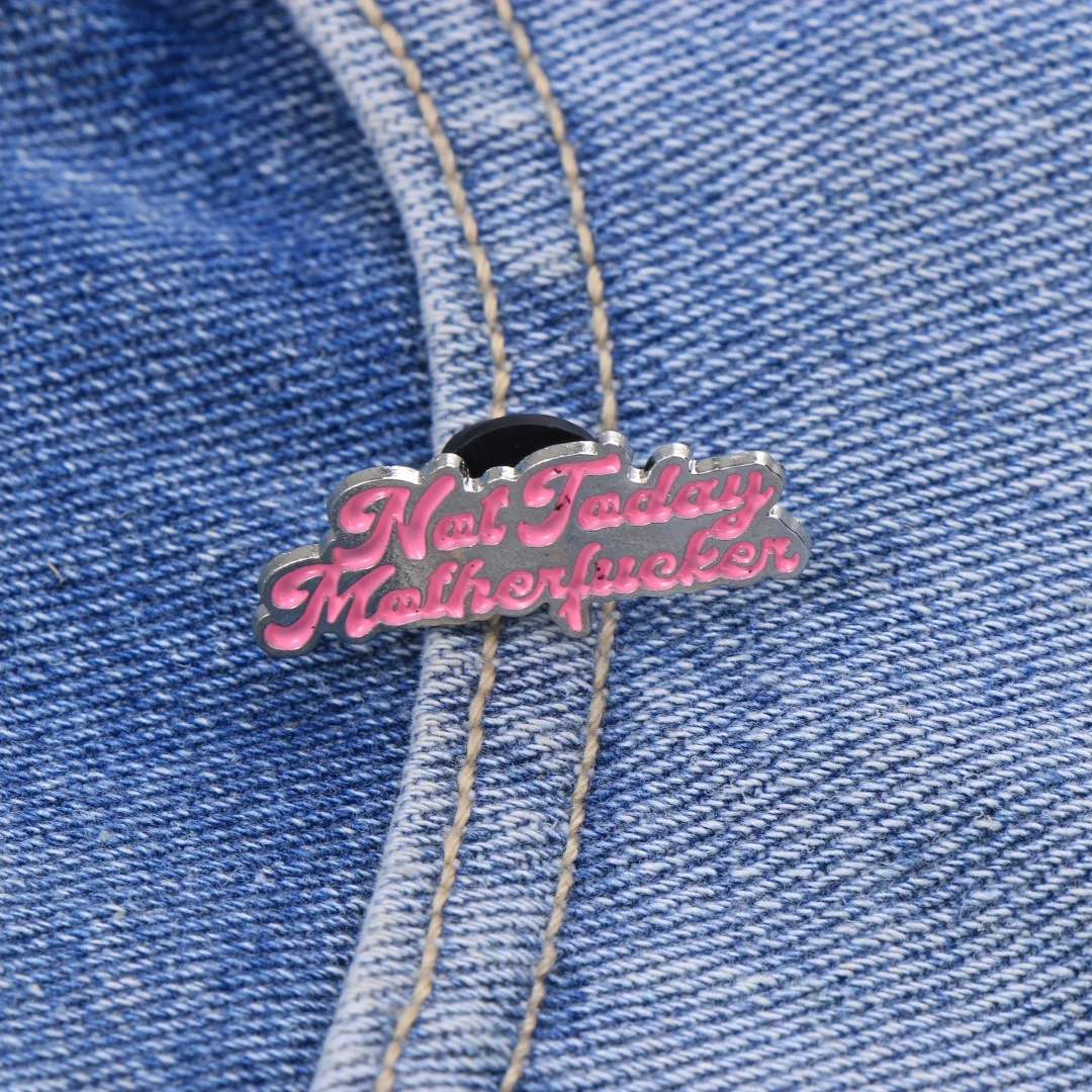 Novelty Curly Script Enamel Lapel Pin Pink Ink Silver Frame Funny Attitude Text Brooch UniquePunkFashionJewelry Gift For Friends