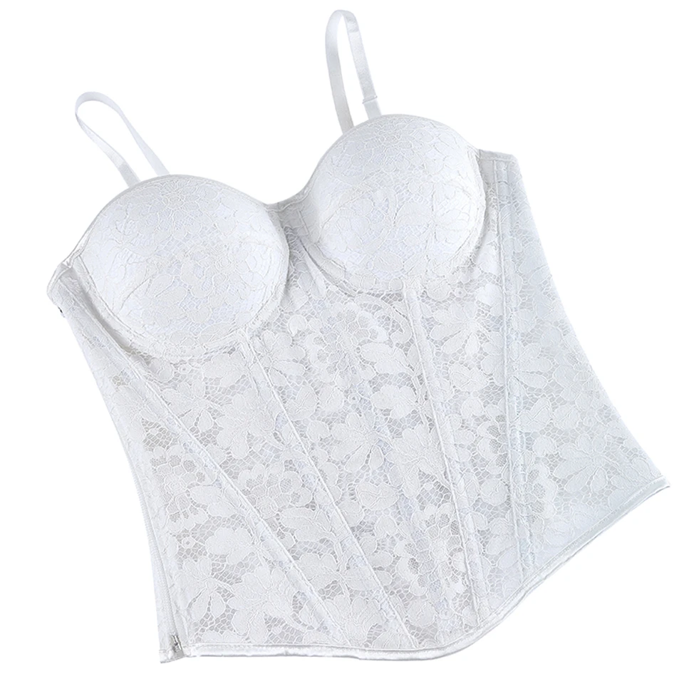 Wechery Damen Spitzenkorsett-Oberteil mit Reißverschluss vorne, Bustier, Taillenformer, Schnürung hinten, sexy Dessous, Y2K Gothic Camisole Tanktops – Detail 10
