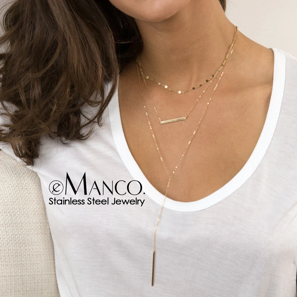 e-Manco Trendy Multi Layered Stainless Steel Necklace Women Dainty Imitation Pearls Choker Necklace for Women