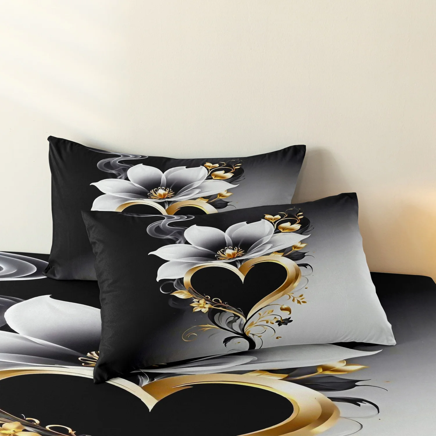 Siyah Altın Kalp Beyaz Manolya - Aesthetic Floral Duvet Cover incelemesi ve fiyatı