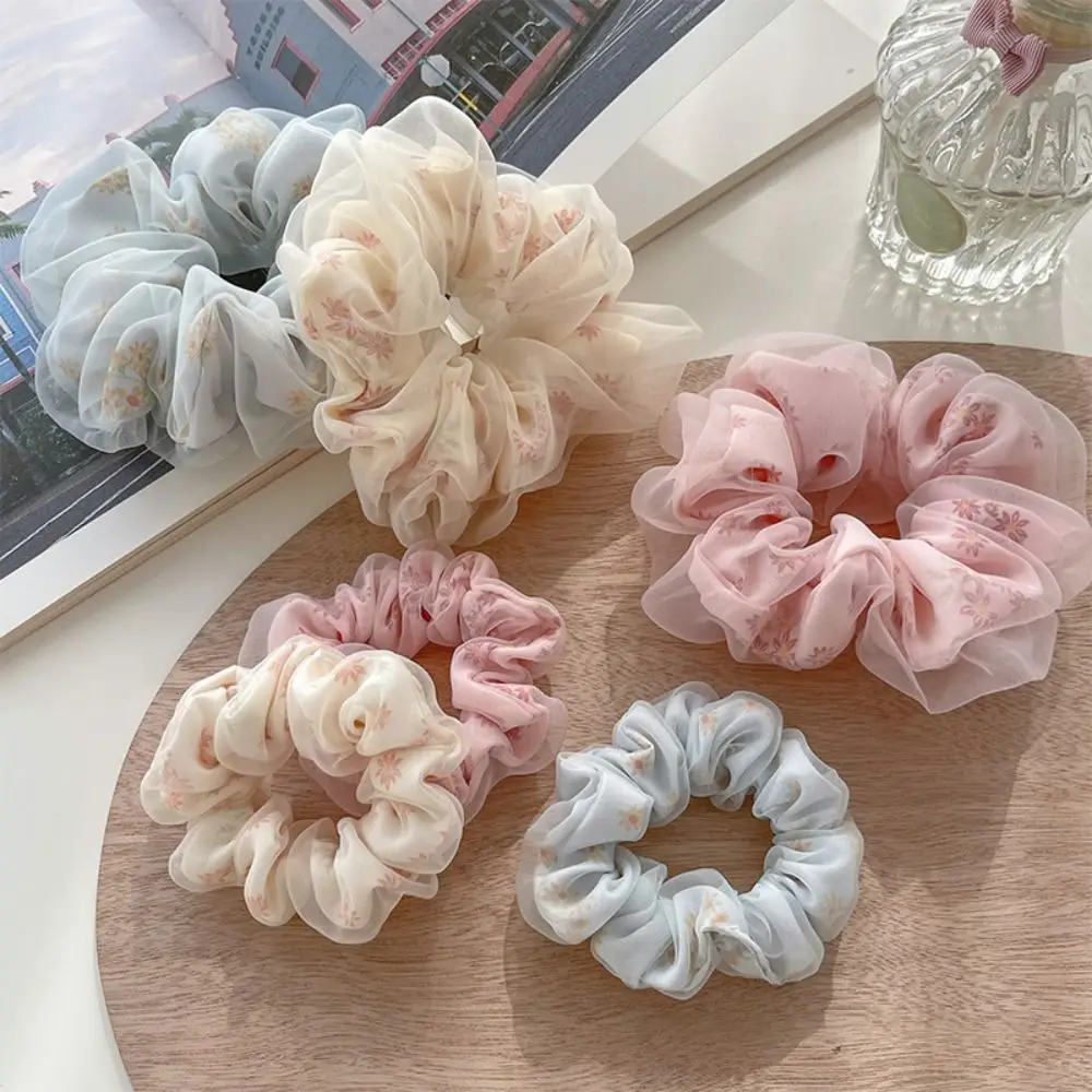 

Double Layer Silk Organza Scrunchies New Fashion Girls Ponytail Holder Hair Accessories Women Sweet Flower Hair Band