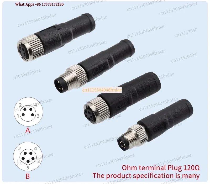 M8 120 Ohm Terminating Resistor Cable Connector DeviceNet 3 4 Pins Male Female Vertical Plastic Terminal Plug Electronic Parts