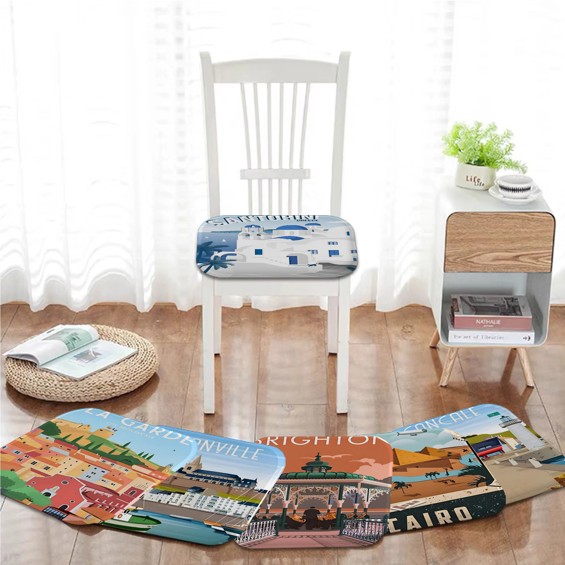 

Travel City Landscape Painting Cushion Mat European Chair Mat Soft Pad Seat Cushion For Dining Patio Home Office Sofa Decor