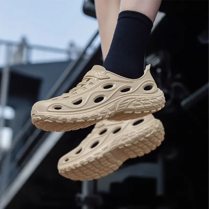 

Туфли с отверстиями, мужские пляжные сандалии на платформе, удобные летние туфли 2024, новый дизайн, босиком, японская скидка, мужская обувь из Евы