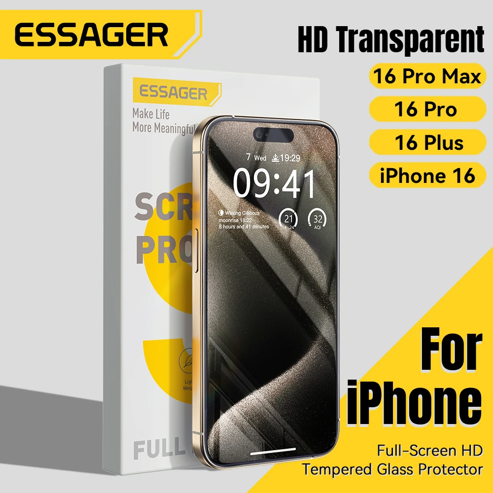 Essager Screen Protector for iPhone 16 Pro Max Plus 2Pcs HD Drop-proof And Dust-proof Tempered Film Transparent Anti-Fingerprint