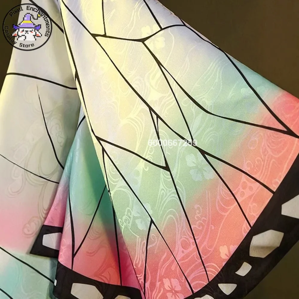 شيطان القاتل أنيمي Kochou Shinobu تأثيري حلي Kisatsutai المرأة اليابانية Haori موحدة شعر مستعار هالوين حفلة كوميك كون الزي