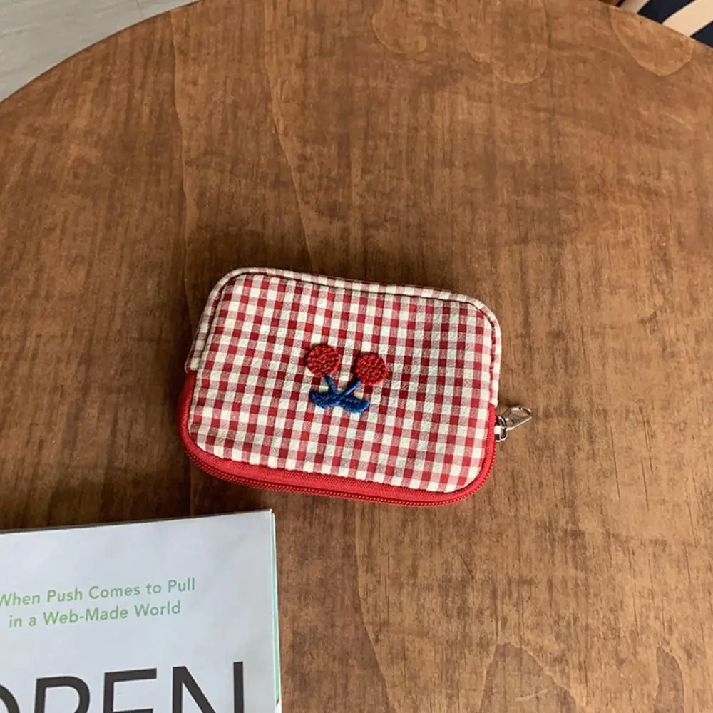 Fashion Cotton Plaid Makeup Bag Cloth Purse Toiletry Organizer Bag Card Bag Multifunctional Cherry Cosmetic Bag Travel