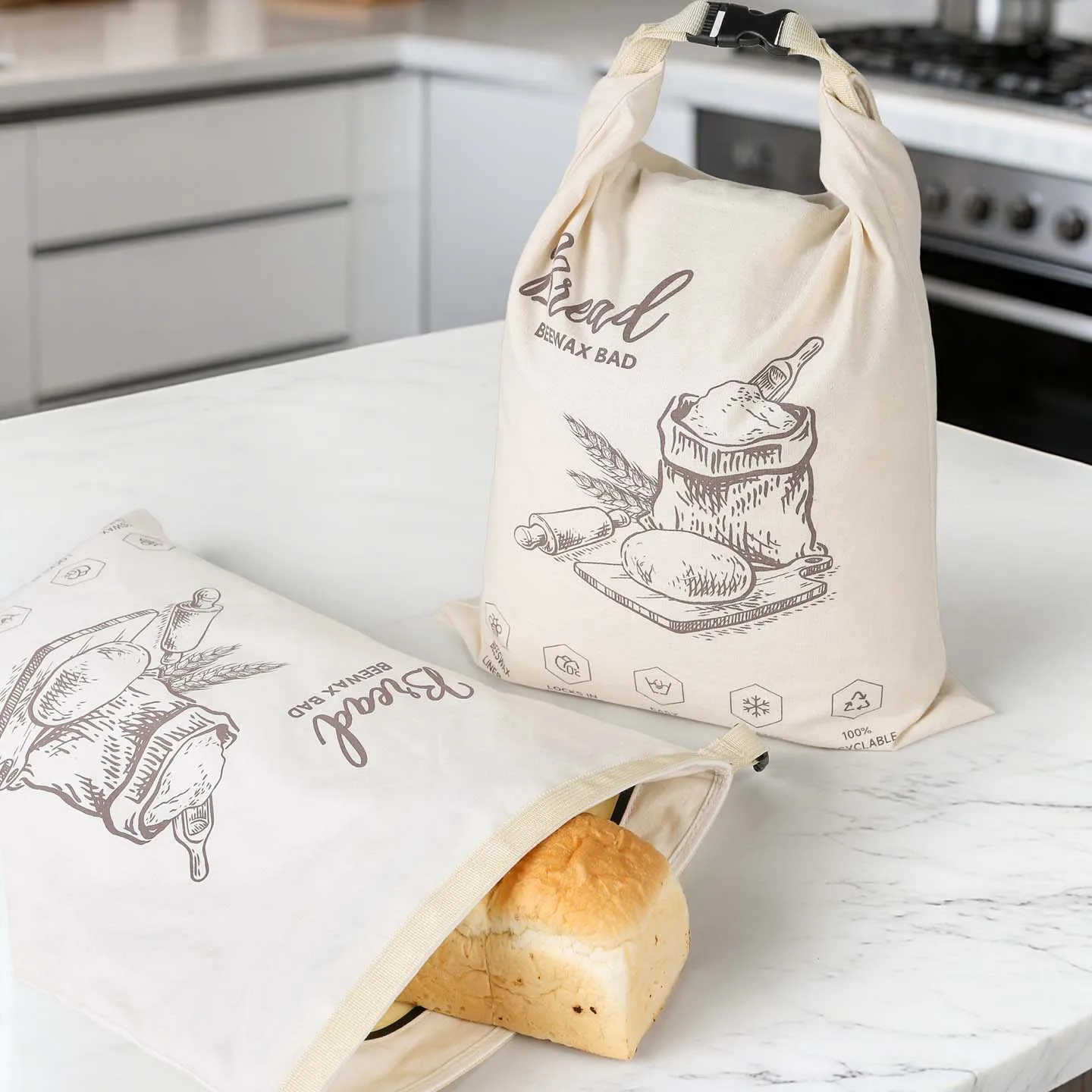 Snap-on Zipper Beeswax Bread Bag Reusable Food-Grade sandwich Beeswax Bread Bag