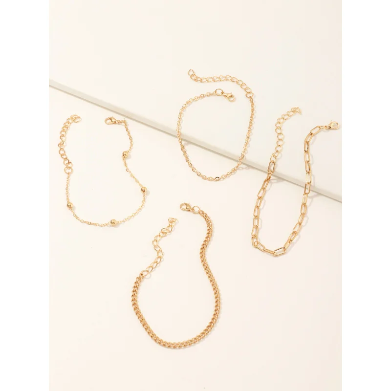 4pcs/set Minimalist Versatile Metal Chain Bracelet Set – Stackable Layered Hand Jewelry for Everyday Style.