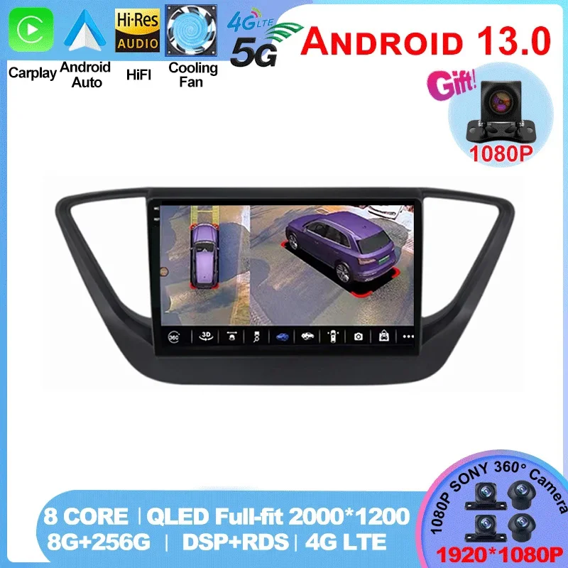 

For HYUNDAI Solaris 2 Verna Accent 2017-2020 9" Android 13 Car Radio BLACK Multimedia Stereo Player Navigation GPS Head Unit