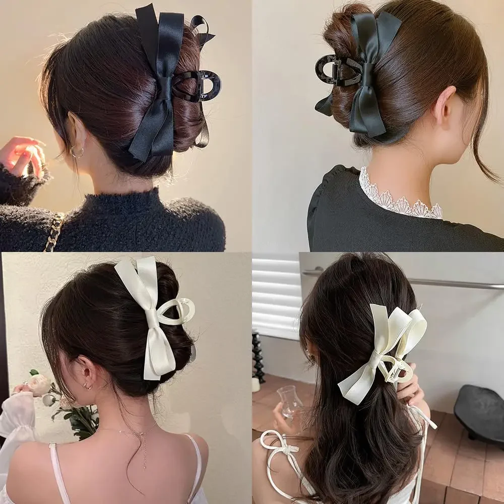 

New Fashion Ribbon Double Sided Bow Girl Grab Clip Back Spoon Pan Hair Shark Clip Women's Sweet and Simple Accessories Hair Clip