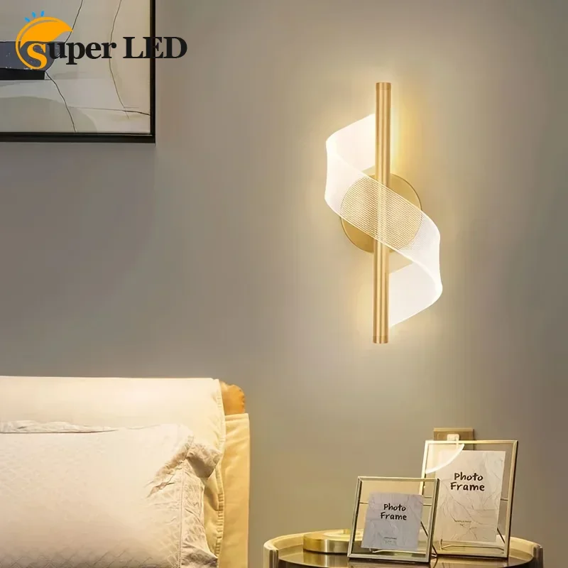 

Modern Simple Black Gold S-shaped LED Wall Lamps Creative Interior Bedroom Bedside Study Hall Home Decor Acrylic Wall Lights