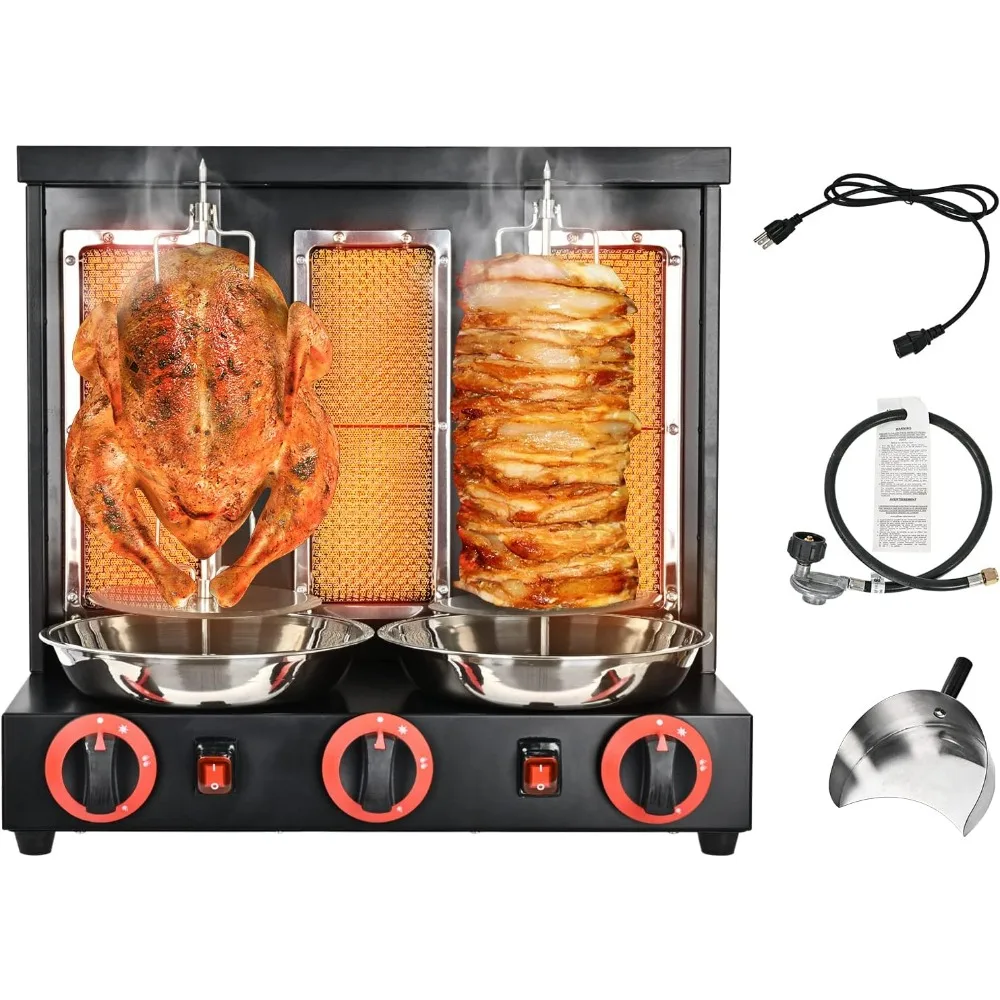 Shawarma Machine Commercial, Automatic Shawarma Machine Propane Vertical Broiler with 3 Burners,Free Meat Catch Pan