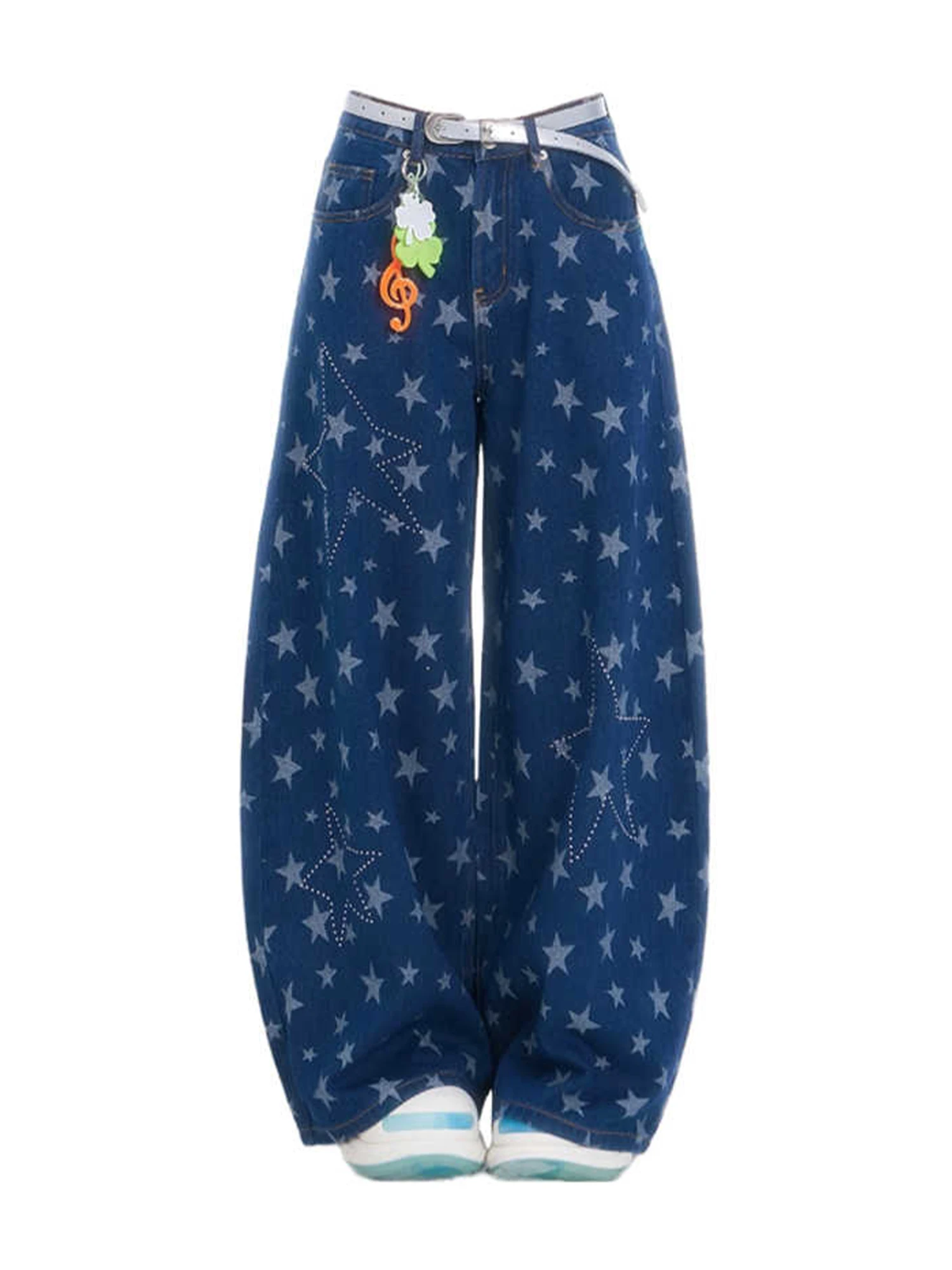 

Women's Y2k Baggy Star Pattern Jeans Harajuku Japanese 2000s Style Blue Denim Trousers Vintage Jean Long Pants Oversize Clothes