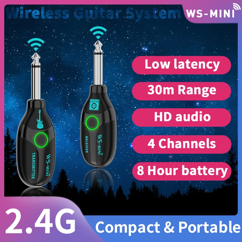 

2.4G Guitar Wireless System 4 Channels Audio Transmitter Receiver Rechargeable Adapter Studio Recording Bluetooth-compatible