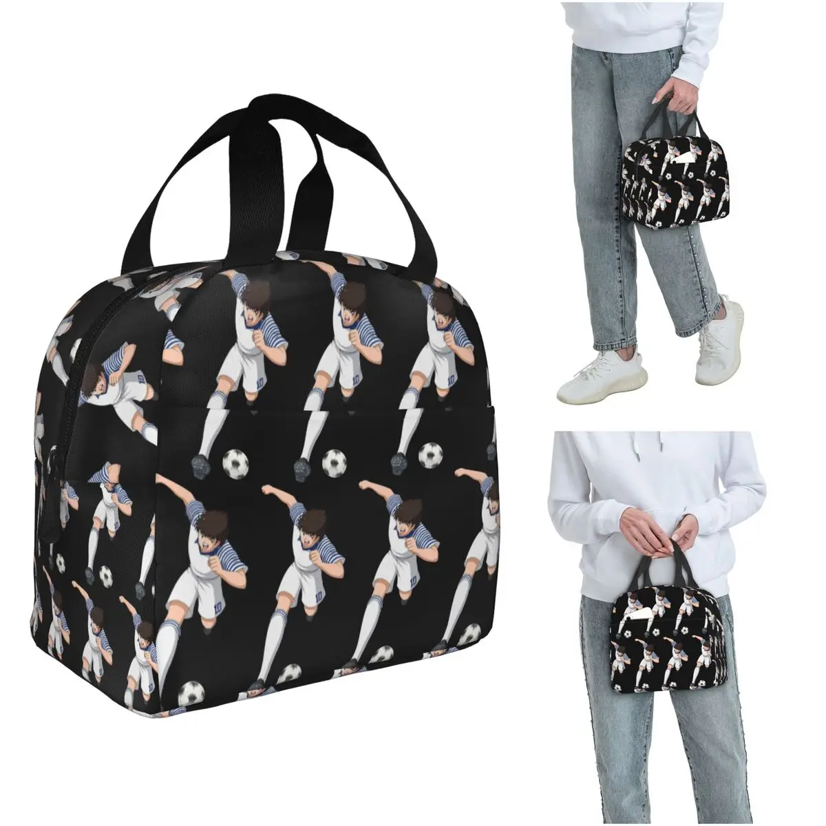 Japan Football Manga Captain Tsubasa Ozora Insulated Lunch Bag for Women Kids Leakproof Food Boxes Thermal Lunch Box Tote