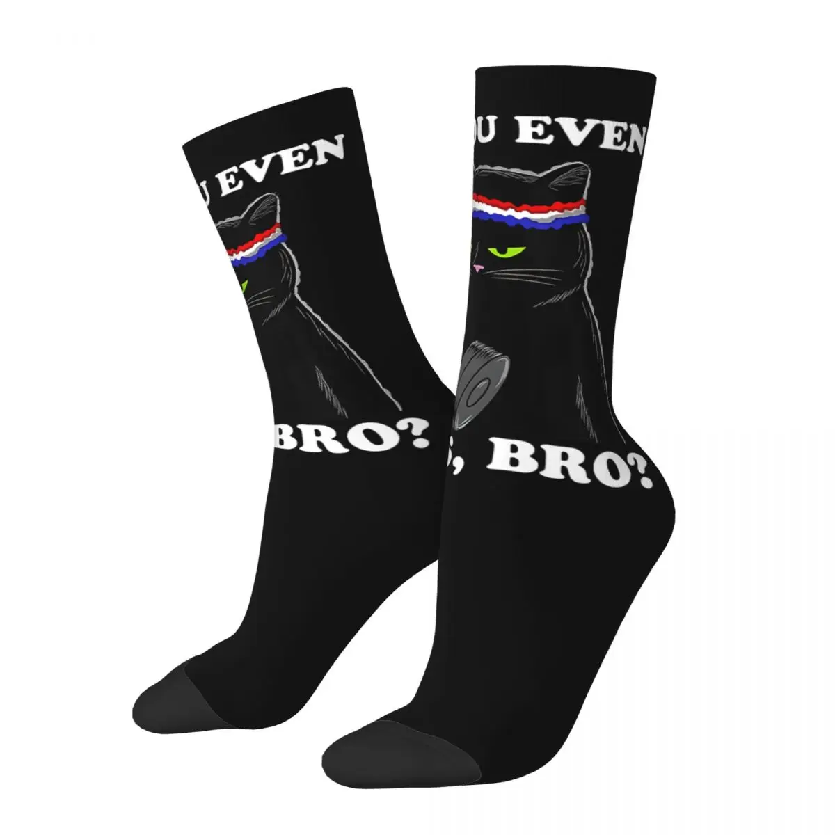 Crazy Sock for Men Do You Even Hiss Bro Black Cat Lifting Weights Tank Hip Hop Harajuku Lifting Cat Quality Boys Crew Sock