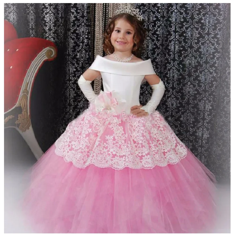 

Flower Girl Dresses White Satin Pink Puffy Toddler Ball Gown Communion Girl Frock Birthday Party Prom Baptism Piano Playing