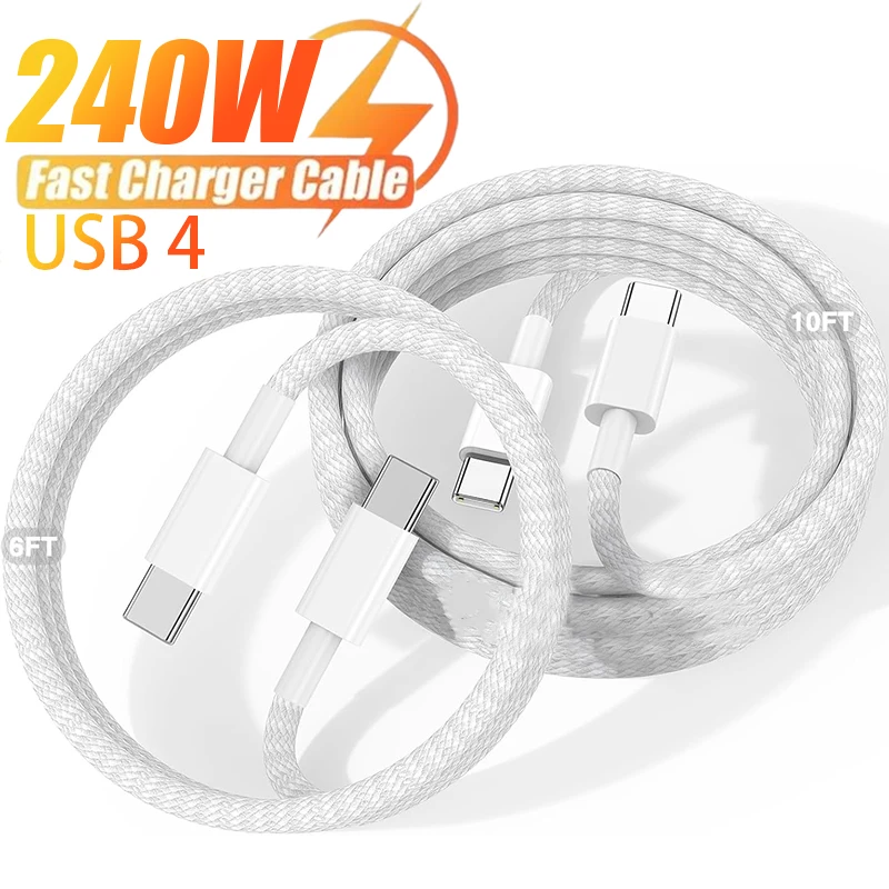 240W Fast Charging Cable USB4 Dual Type C Cord 40Gbps Data Transfer For iPhone 16 15 Pro MAX Samsung Tablet Laptop USB-C Line