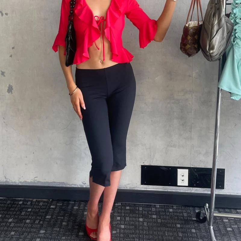 Damen-Capri-Leggings mit Polka-Dot-Muster, Y2k-Stretch-Cropped-Lounge-Hose, Workout-Hose, Jogger, Yoga, Streetwear