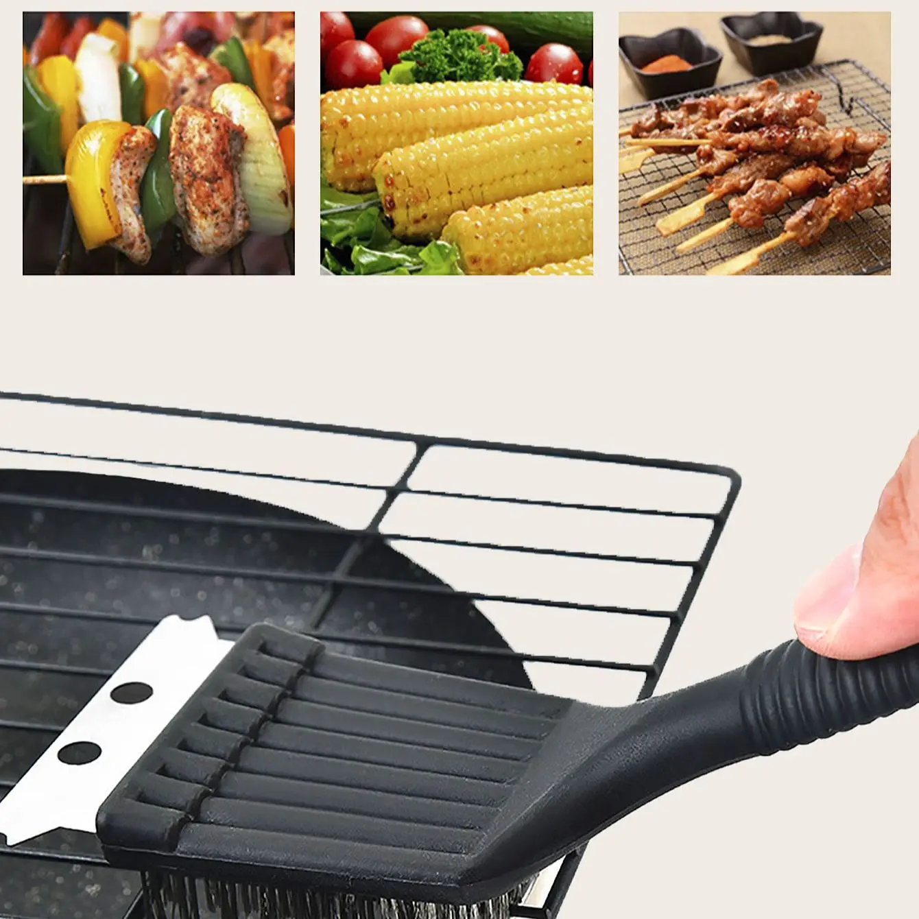 1 pc- Stainless steel wire baking brush, barbecue stove cleaning brush, grill rack cleaning brush, blade, two in one