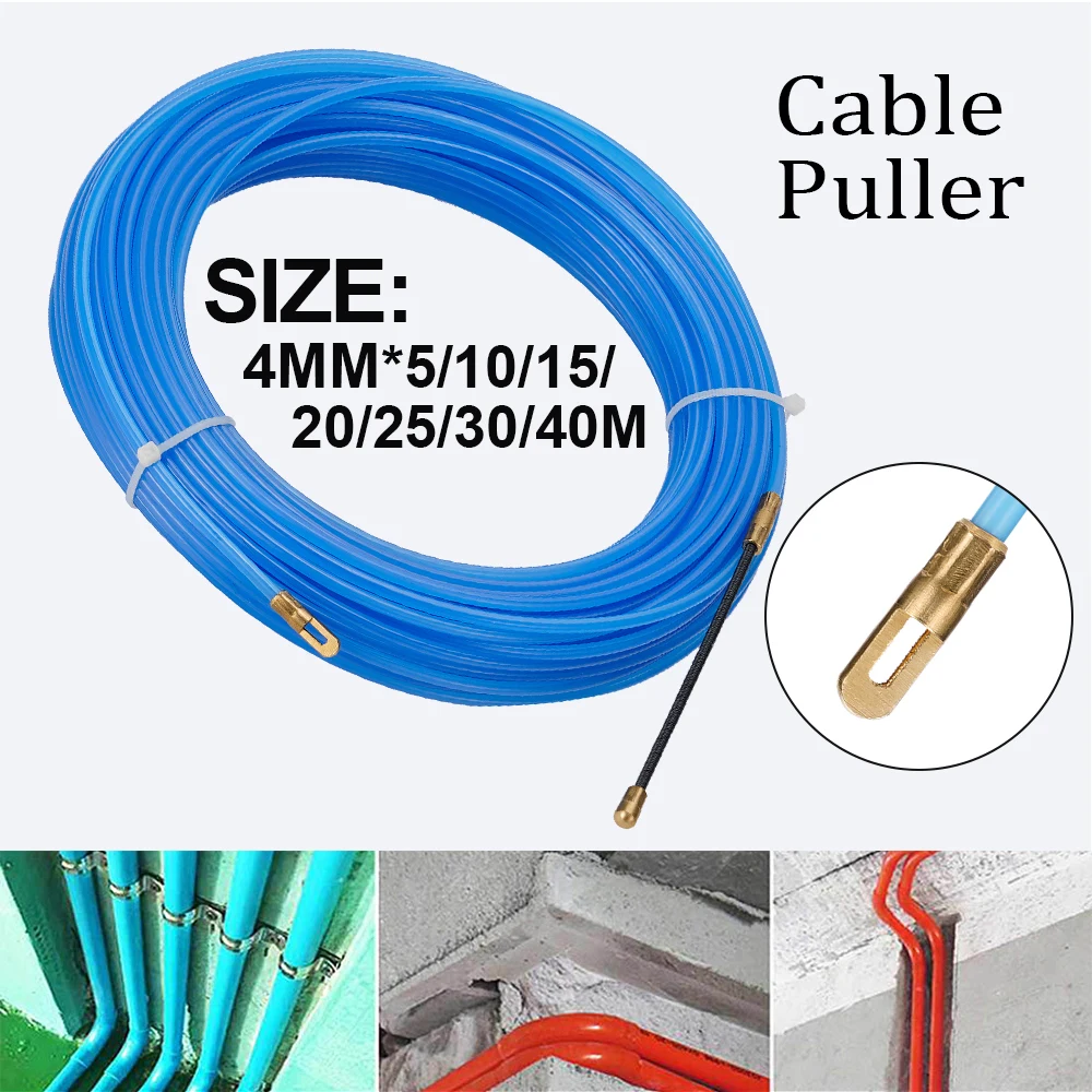4mm 5M-40M Fiberglass Cable Push Puller Guide Device Threader Nylon Duct Snake Rodder Fish Tape Wire Wiring Threading Aid Tool