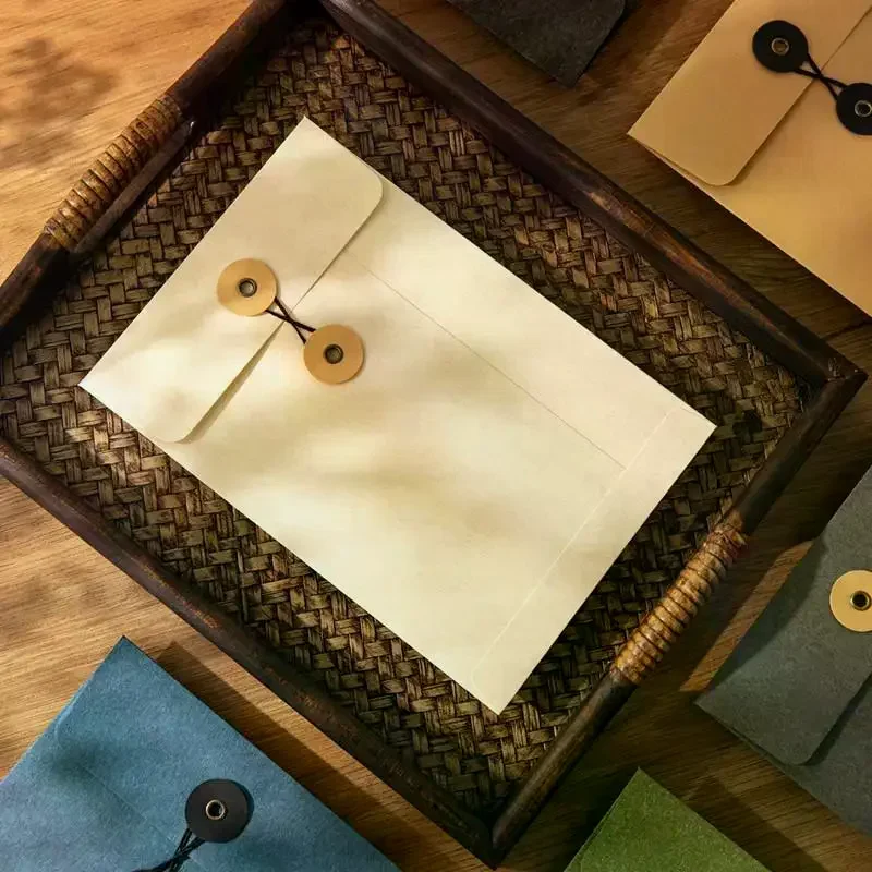 Vintage A5 Kraft Paper Envelopes With String Tie Closure Clasp Invitation Card Bag High Grade Archive Bag Invoice Storage Bag