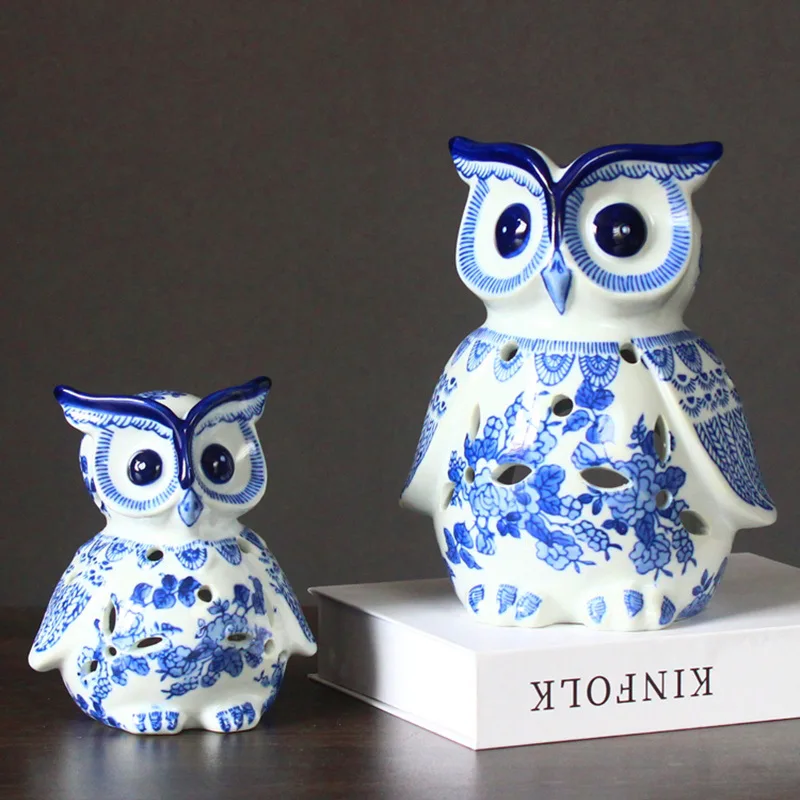 Jingdezhen Blue and White Porcelain Owl Aromatherapy Stove Ornaments Sculpture Bird Home Living Room Entrance Decoration Crafts Ornaments