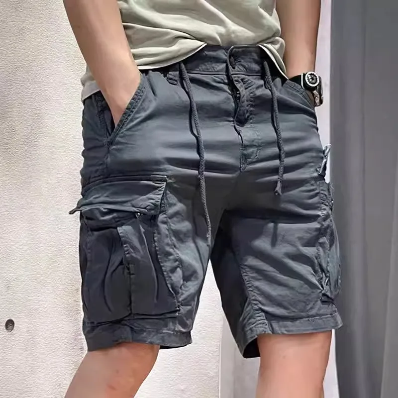 

Retro Japanese Style Men's Workwear Shorts Summer Trendy Casual Multi-Pocket Four-Five Parts Pants Durable against Dirt