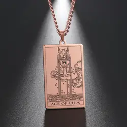 Dawapara The Suit of Cups Tarot Cards Link Chain Pendant Necklace Vintage Amulet Necklaces Men Women  Stainless Steel Jewelry