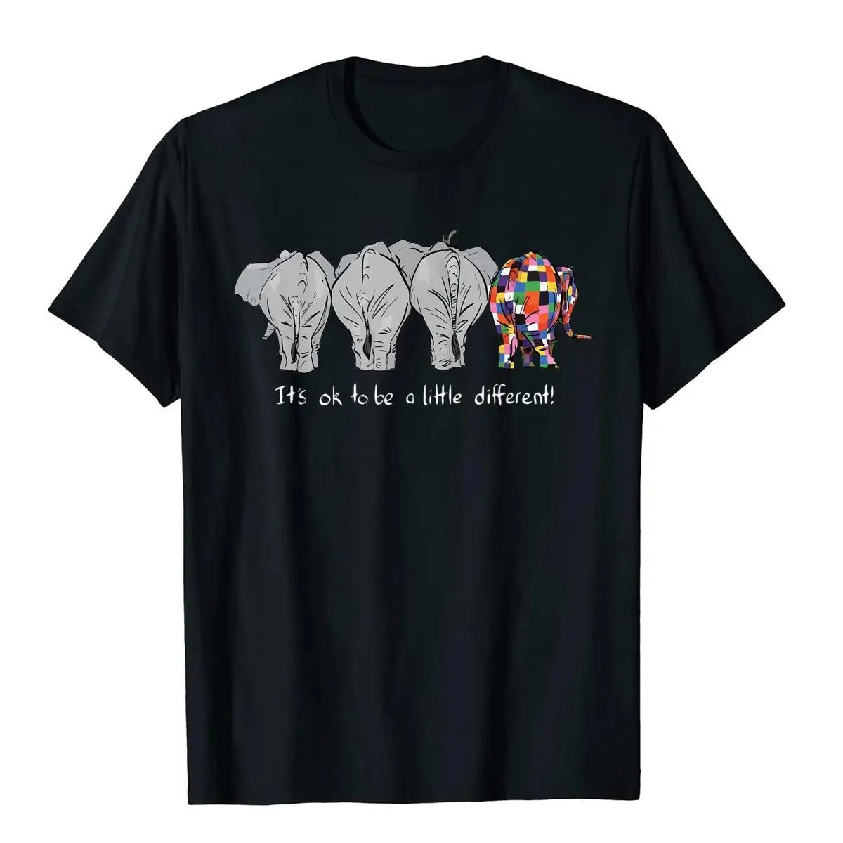 It's Ok To Be A Little Different Elephant Funny T-Shirt Cotton England Style Tops Tees Fitted Men Top T-Shirts Hip Hop 50736