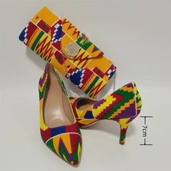 Fashion African Women Wedding Party Wax Shoes and Bag to Match Nigeria Ankara Style Print Shoes Bag Set F1110-1