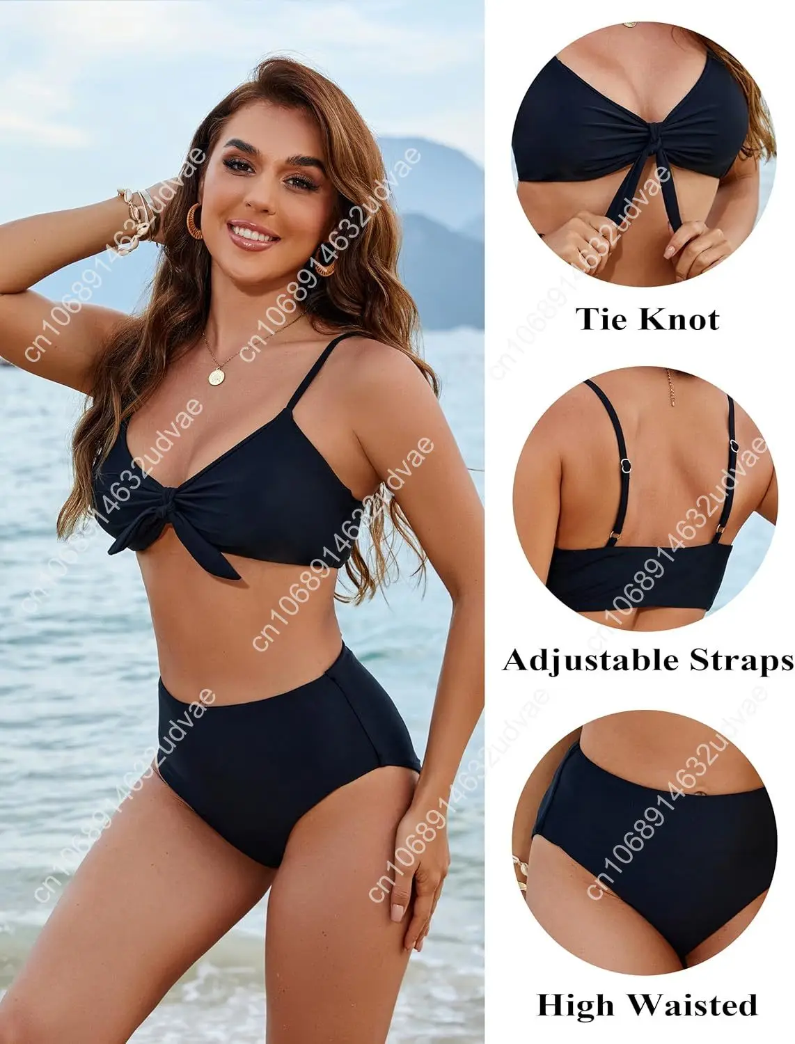 Jelly Womens High Waisted Bikini Set Tie Knot High Rise Two Piece Swimsuits Bathing Suits