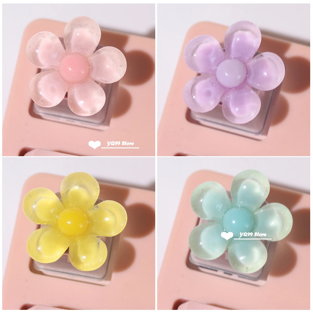 

Keycaps Pink Flower Transparent Suitable for Backlight RGB Mechanical Keyboard Personalized Decoration Single Handmade Keycaps