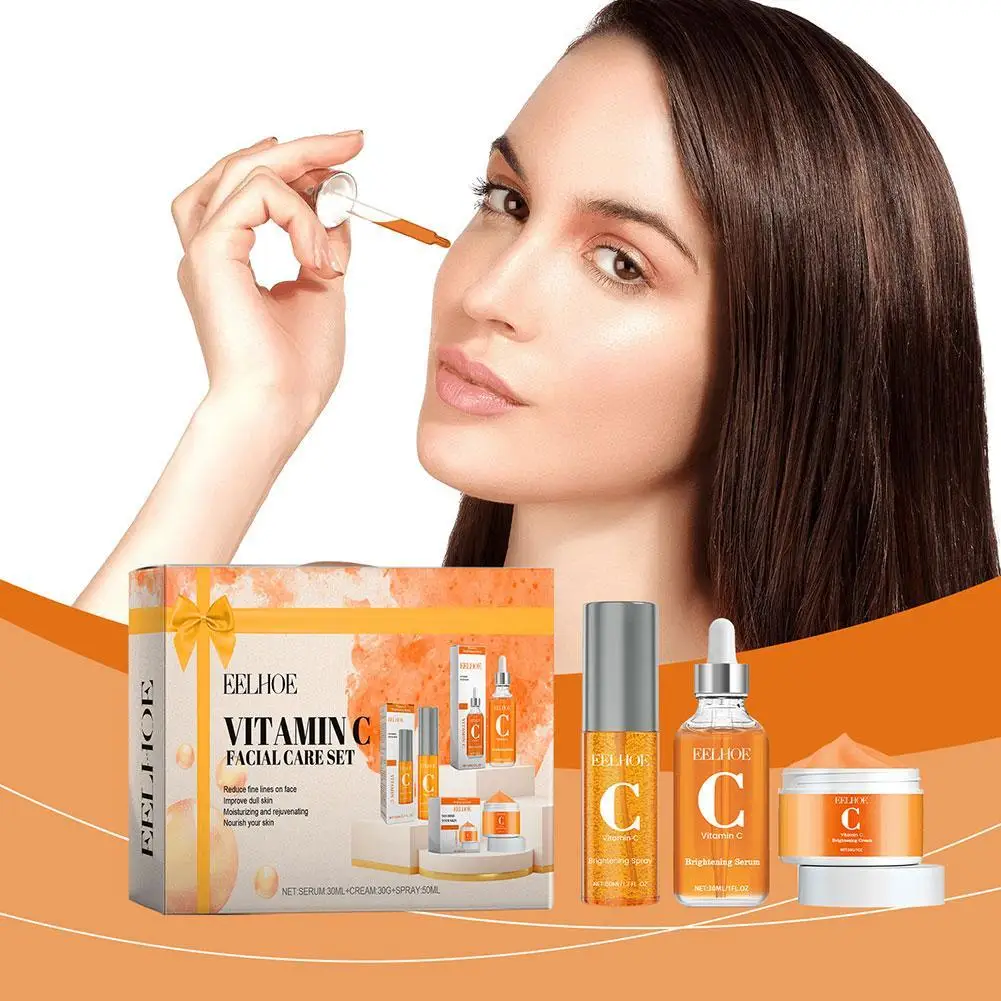 

New Vitamin C Facial Skin Care Set Face Cleanser Refresh Serum Eye Cream Essence Increase Skin Elastic Smoothing & Tendering