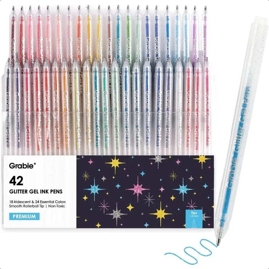 

42 Glitter Gel Pen Set 18 Iridescent24 ential Color Pens Smooth Rollerball Tip Metallic Sparkly Gel Pens for Coloring 42 Colors