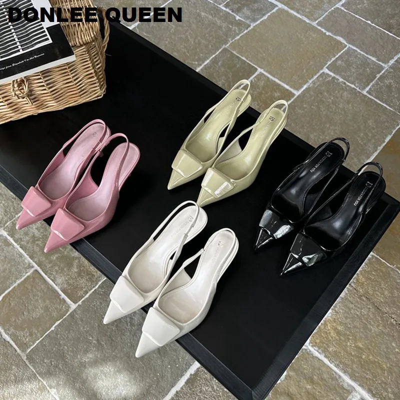 

Luxury Designer Women High Heels Sandals Elegant Pointed Toe Spring Office Lady Shoes Party Dress Fashion Slingback Mules Shoes