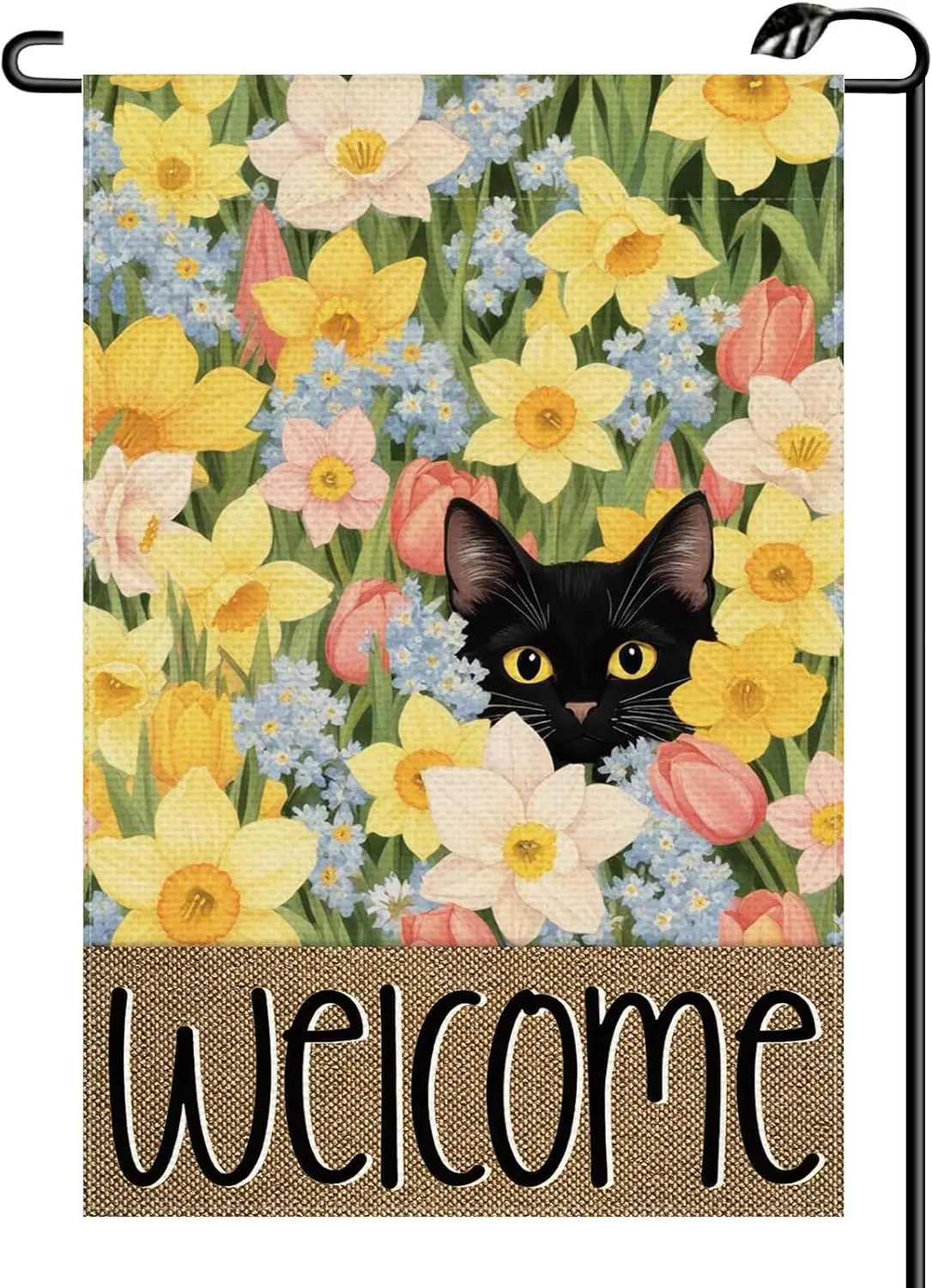 Spring Black Cat Floral Garden Flag 12x18 Inch Vertical Double Sided Seasonal Welcome Small Flags Farmhouse Outside Decorati jjp