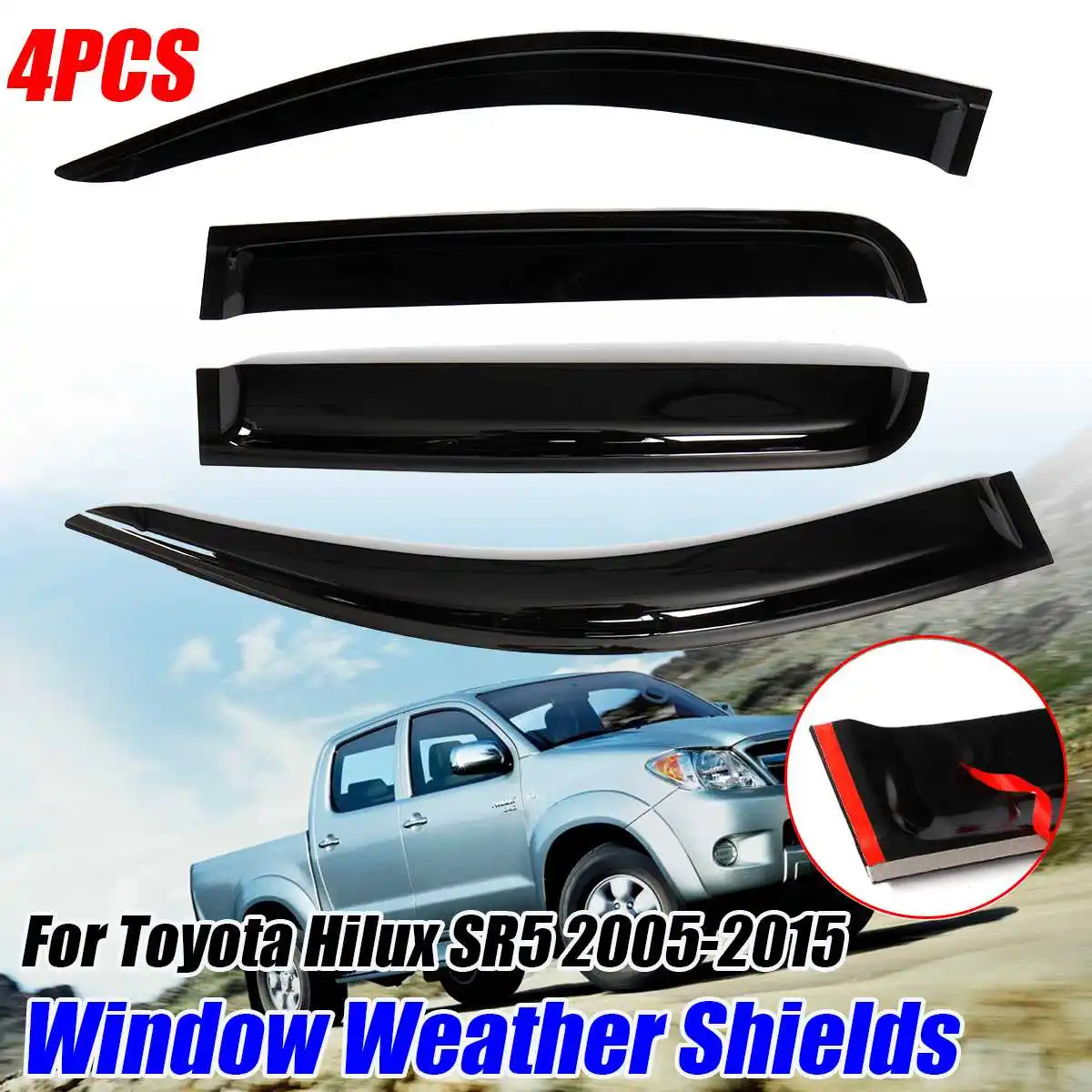 

New Car Side Window Visor Sun Rain Guard Vent Deflectors Vent Weatherproof For Toyota For Hilux SR5 2005-2015 Awnings Shelters