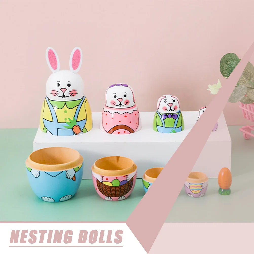

Painted Bunny Nesting Wooden Matryoshka Toys Kids Decor Crafts Home Cartoon Russian Stacking Safe Lovely Unique