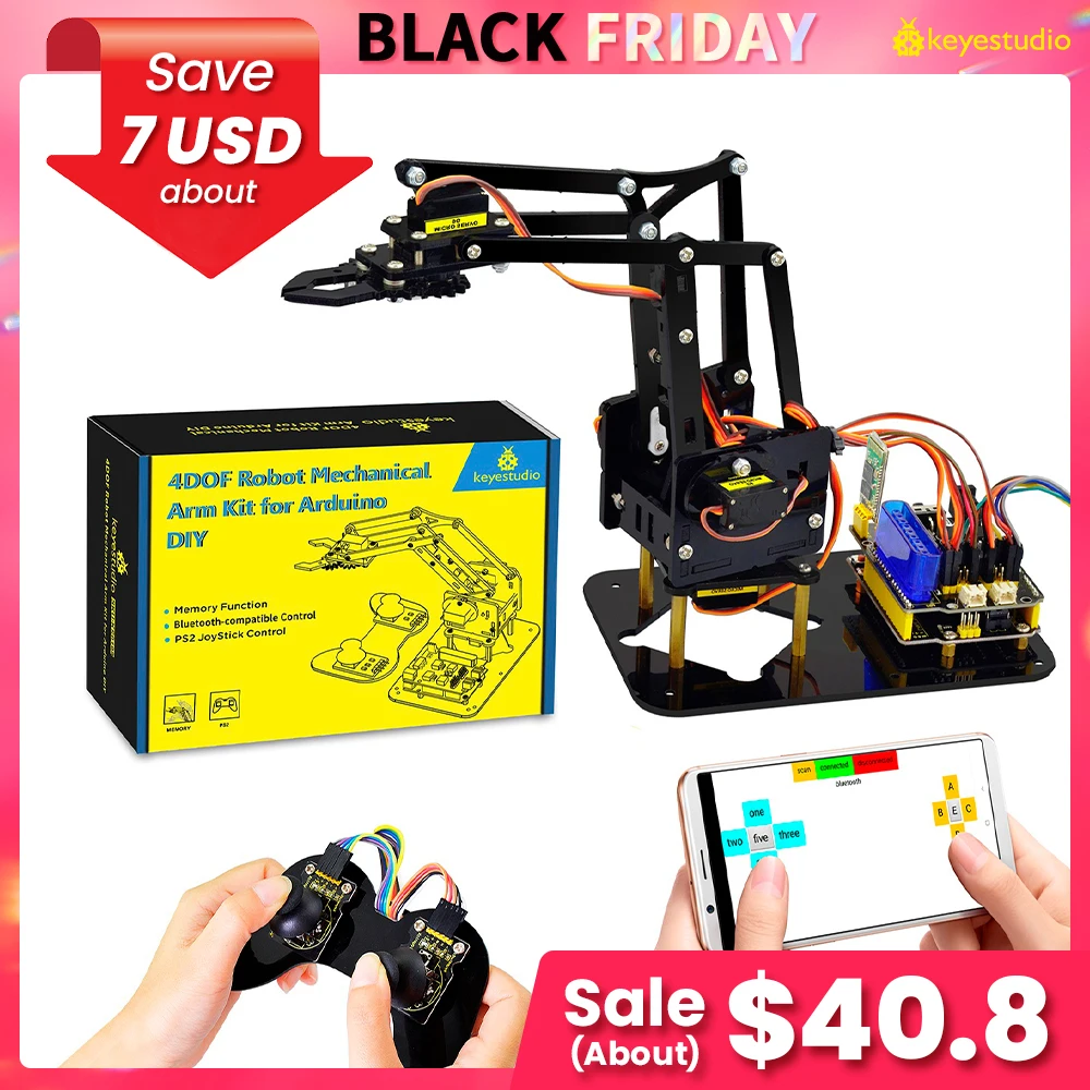 Keyestudio STEM  4DOF Robot Arm Kit  Mechanical Arm Claw Kit PS2 Control For Arduino Robot Arm Kit DIY Programming Robot