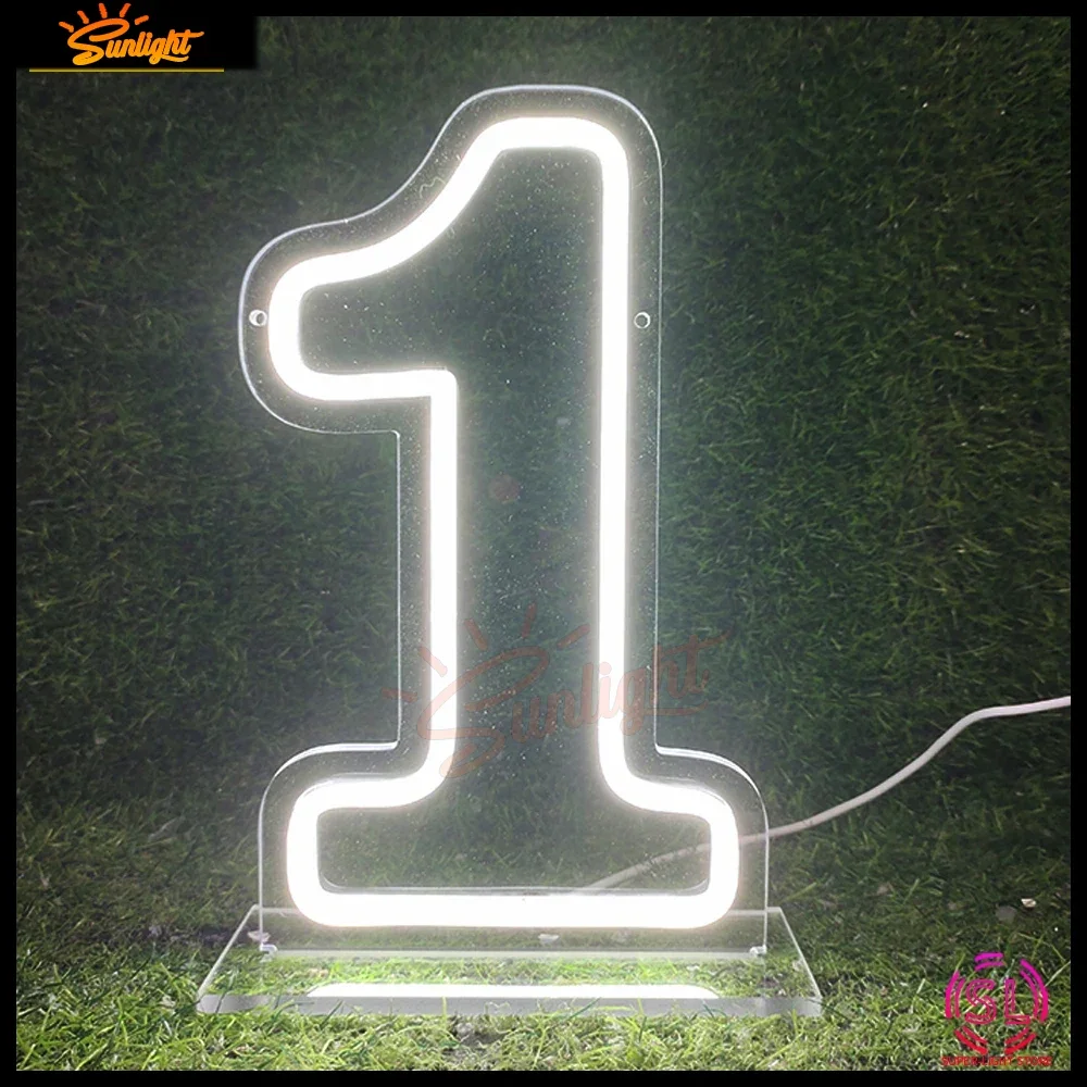 Neon Number 1 Sign Light For Baby First Birthday Party Decor Led Personalized Light Sign for Birthday Gifts 5V USB With Base