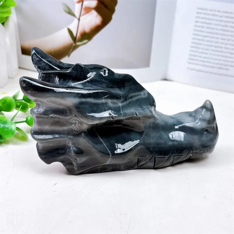 

15CM Natural Taichi Stone Dragon Skull Carving Healing Fengshui Reiki Gemstone Crafts Wicca Decoration Holiday Gift 1PCS
